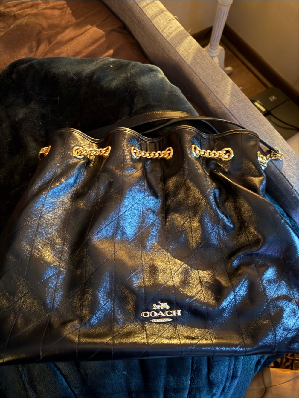 Coach Black Quilted large Evelyn bag